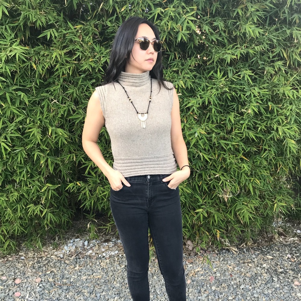 Cozy cropped wool turtleneck vest, XS